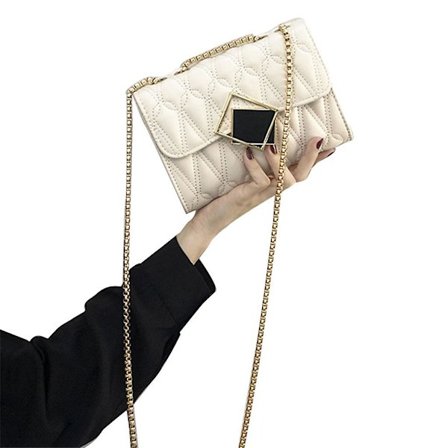 Women Vintage Quilted Faux Leather Handbag With Chain Strap Geometric Buckle Double Pocket Crossbody Shoulder Messenger Bag Purse Satchel