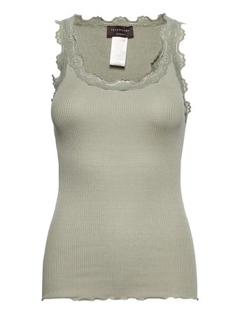 Silk Top W/ Lace T-shirts & Tops Sleeveless Grønn Rosemunde*Betinget Tilbud