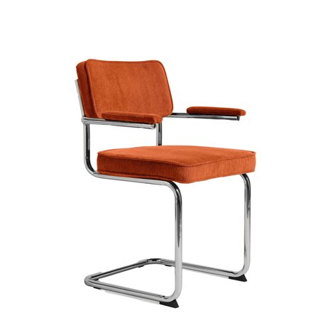 Rupert Spisebordsstol med Armlæn - Orange Fløjl - Krom Ben, Koldskum, 56x53x84cm - Max 110 kg belastning - Elegant design & blød polstring