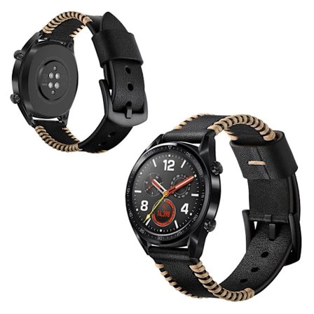 Huawei Watch GT / GT 2 46mm / Watch Magic klockarmband i äkta läder i ridge-stil - Svart
