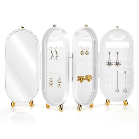 Øreringsholder med Spejl, Foldsom Øreringsdisplay Stativ Organiser Holder Øreringe Studs Opbevaring