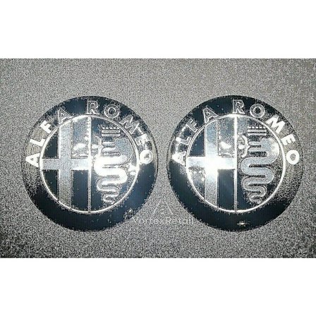 2x 74mm Alfa Romeo Emblem Badges Svart Silver Gt 147 159 Mito Giulietta Huv