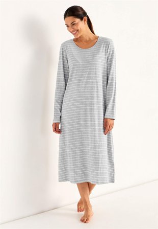 Cellbes of Sweden - Langermet nattkjole i gråmelert / stripete for damer i størrelse 58/60
