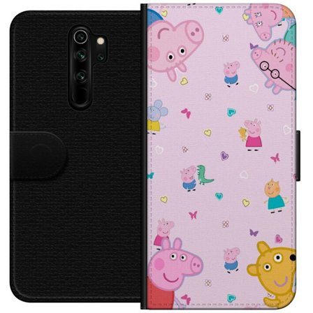 Kompatibel Tegnebogsetui til Xiaomi Redmi Note 8 Pro Peppa Gris med en baby i armene, morgris motiv i farverig og blød børneillustration med hjerte