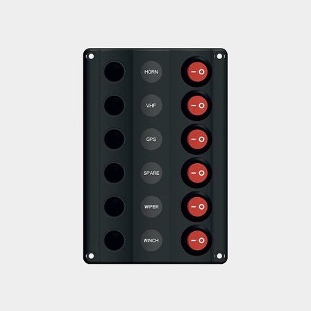 Schaltpaneel / Sicherungspaneel AAA Wave, 12 V, 15 A, 6 Schalter, mit Automatiksicherungen - Boot