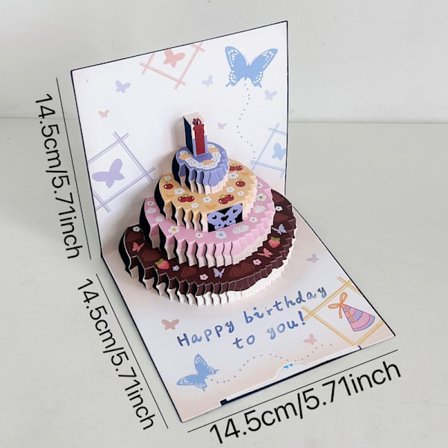 3D Hyvää syntymäpäivää -kortti – Ainutlaatuinen kokoontaitettava syntymäpäivälahja pop-up-kakku-designilla