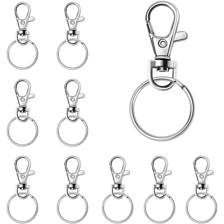 20 stk. nøkkelringringer roterende nøkkelring, nøkkelringkrok, karabinkrok nøkkelring, hummerlås, svingbar karabinkrok, metall, DIY-dekorasjon (sølv)