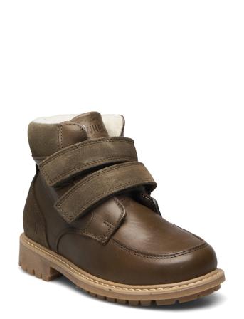 Stewie Tex Velcro Leather Vinterstøvler Med Burrebånd Grøn Wheat