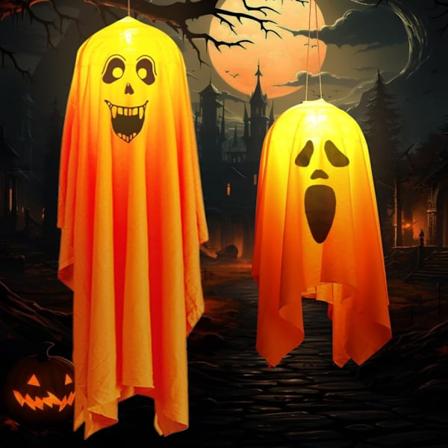 2 stycken Halloween-hängande spöken, vita spöken hängande ljus, LED Halloween-dekoration 2 stycken Halloween Spöke Led