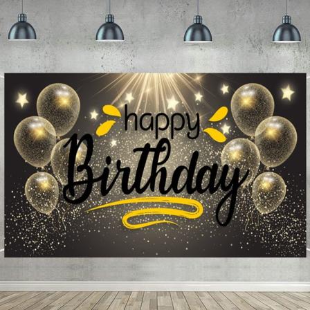 Gratulerer med dagen Bakgrunnsdekorasjoner Glitter Svart og Gull Gratulerer med dagen Festbanner Fotografering Bakgrunn Bursdagdekorasjoner Festutstyr
