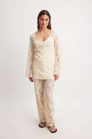 Claire Rose x NA-KD Lace Pants - Lågmidjade kostymbyxor - OffVit - EU 40