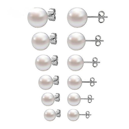 6 Par Perle Øredobber Sett, 4/6/8/10/12/14 Mm Rustfritt Stål Stift Hvite Perle Øredobber Elegante Øredobber (D)