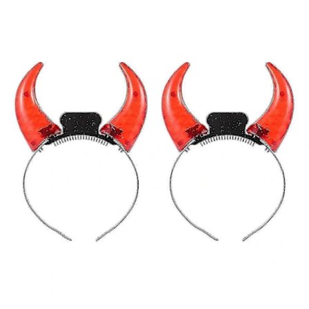 2 stk LED Djevelhorn Hårbånd Lyser Opp, Røde Halloween Party Kostymetilbehør - DSW