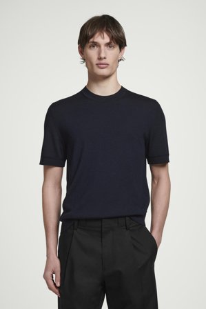 COS Men's Slim-Fit Merino Wool Knitted T-Shirt in Blue
