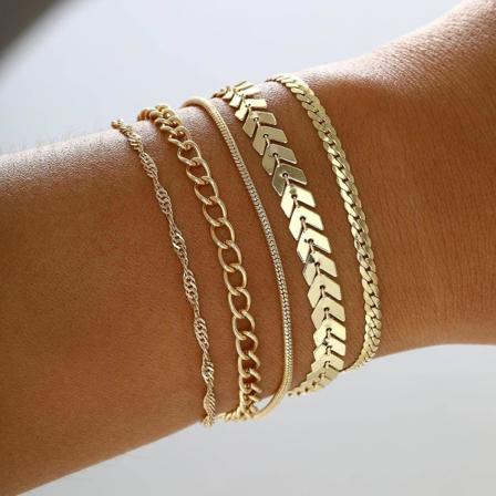 Gull armbånd for kvinner, vanntett, 14k ekte gullbelagte smykkesett for kvinner, delikate stablede kubanske armbånd A