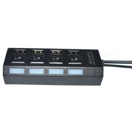 4 Ports USB Hubb 2.0 High Speed Hub On/Off Switch med LED Lampa