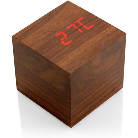 Digital vekkerklokke i tre med lysere LED-skjerm, USB-lader kompatibel med soverom, kontor, brun firkant