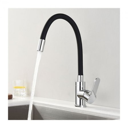 Köksblandare Minnesform Böjd Diskho Mixer Svart Silikon Krom