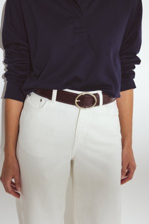 Premium Selection Ceinture rembourrée en cuir à boucle ovale - Ceintures - Bordeaux - S / M