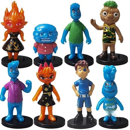 Elemental Actionfigur 8-pack, autentiska poserbara filmleksaker, litet skalberättat presentpaket inklusive Wade och Ember