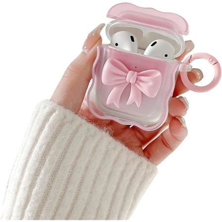 Kompatibel med AirPods etui Blødt transparent TPU med sødt 3D farvet sløjfe design Stødsikkert nøglering etui til piger Kvinder