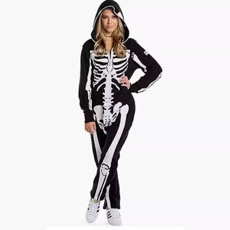 1 Dame Halloween Skelet Kostume, Behagelig Enkel Voksen Onesie, For- og Bagtrykt L