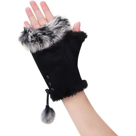 Vinterhandskar för kvinnor i konstläder med halva fingrar, modevarma fingerlösa vantar, fleecefodrade, varmare handledsvantar, pekskärm, tjocka vantar