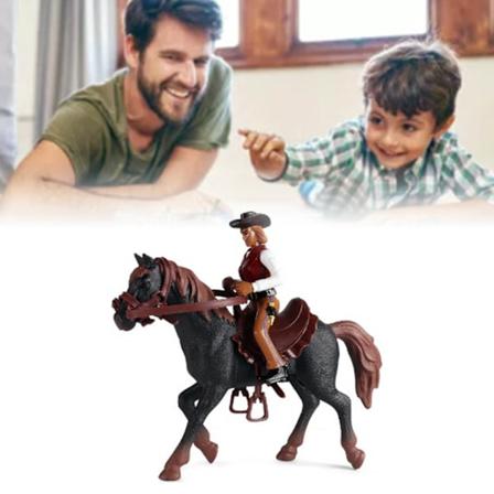 Cowboy-hevoslelu, korkea simulaatio, elävät yksityiskohdat, turvallinen muovi, kirkkaat värit, hevosratsastusfiguuri lapsille, pöytälevy, musta 