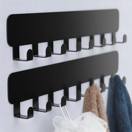 2 stk. selvklæbende vægkroge med 8 kroge - håndklædeholder til badeværelse og køkken - bøjle uden boring