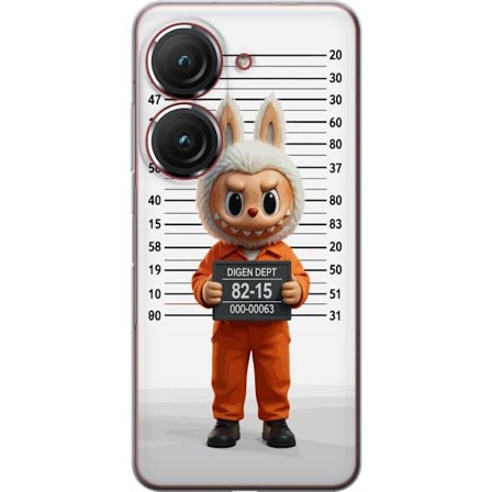 Yhteensopiva Puhelinkuori Asus Asus Zenfone 9 Söpö piirretty pupuhahmo vankilavaatteissa ja vankinumerolla taustana mittamerkinnät