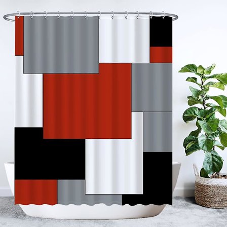 Duschdraperi - Fyrkantig Rektangel - 180 X 200 Cm - Tvättbar - Anti Mögel - Med 12 Ringar - Röd Grå Svart Vit