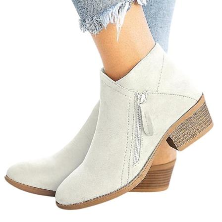 Ankelstøvletter for kvinner med blokkhæl, beige, glidelås - Størrelse 41