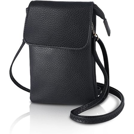 Läder Crossbody Telefonväska Svart Telefonväska Liten Cross Body Axelväska 4 Lager Plånboksväska Med Magnetisk Clamshell
