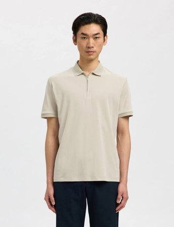 Selected Slhfave Zip Ss Polo - Cream - M