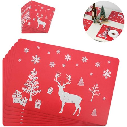 Sæt med 12 bordskånere og underlag til juledekoration med rød mo