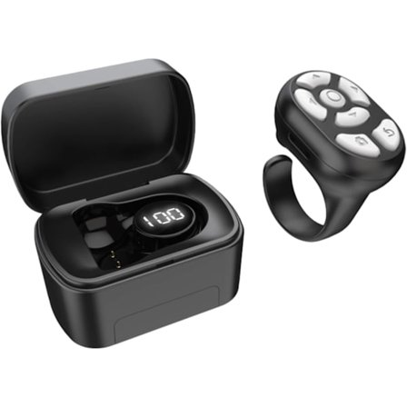 Bluetooth Fjernbetjening Sidevender, Scroll Ring Clicker til Nyt Kamera Videooptagelse Lukker Selfie Knap, Finger Fjernbetjening (Sort)