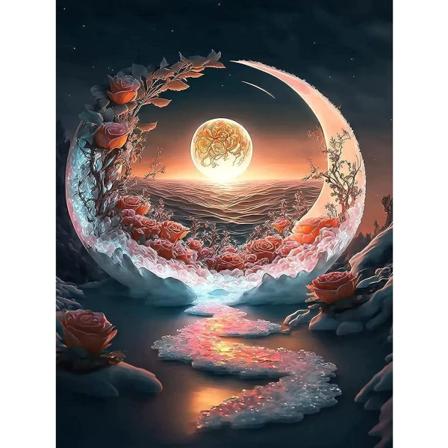 Timanttimaalaus aikuisille, 30x40cm kuun ruusu timanttimaalaus