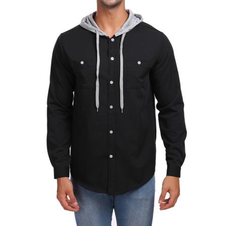 Herr Hooded Shirts Frontfickor Tunikaskjorta