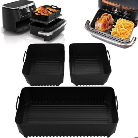 /QD/Airfryerform, 3 stk. Airfryer Tilbehør til Ninja Airfryer 10,4L AF500EU, Silikone Airfryerform til Ninja Foodi Flex 10,4 L