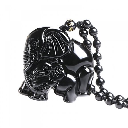 Handgjord naturlig obsidian lyckobringande rik mamma elefant jadehänge halsband med teleskopisk pärlkedja