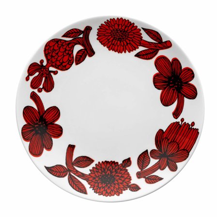 Gustavsberg Rød Aster tallerken, 18 cm' - 'Hvit/rød