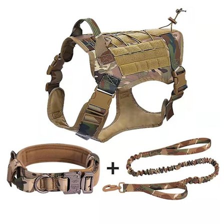 Dog Harness Military Dog Vest Collar Leash With Pouch And Patch, No Pull Tactical Dog Vest For Large Dog, Service Dog Harness For Training Hiking
