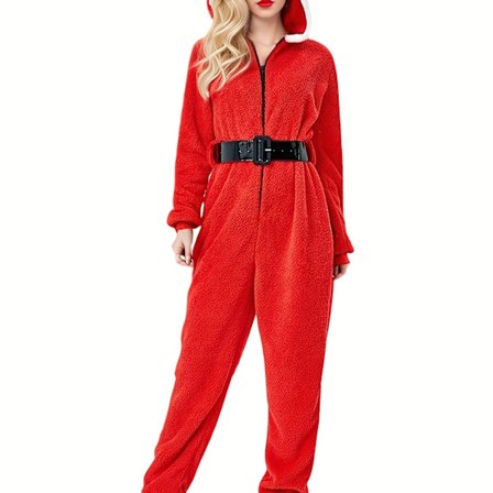 Onesie pyjamas til kvinder, julekostume, julemandskostume med hætte