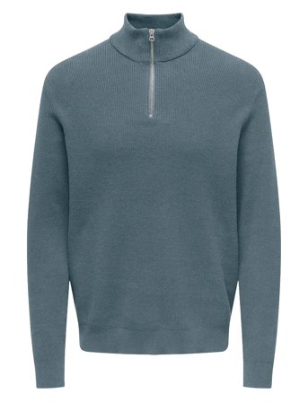 ONLY & SONS Onsphil Reg 12 Struc Half Zip Knit Noos - Blue - XS