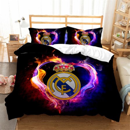 Australsk 140*210 Flame Real Madrid 3D digital print sengetøj tredelt sæt fodboldfan hjem tekstil dynebetræk + pudebetræk