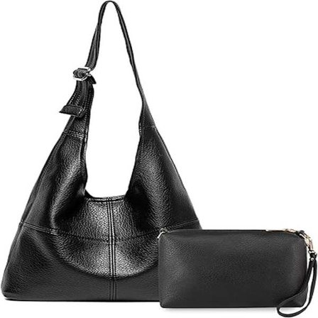 PU-lædertaske til damer, blød håndtaske med magnetisk lukning, sort