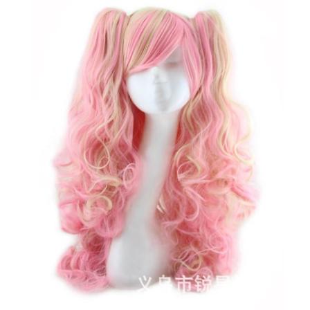 Wekity Multicolor Lolita Langt Krøllet Hestehale Cosplay Parykk, gul + rosa, wz-1229 (FMY)