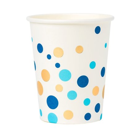 Design House 95 Pappersmuggar 8st, Blå prickar med guldfolie Partytillbehör Flerfärgad ONESIZE