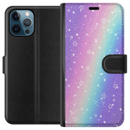 Kompatibel Tegnebogsetui til Apple iPhone 12 Pro Rainbow-farvet pastelbaggrund med hvide stjerner og glitrende prikker i blød overgang