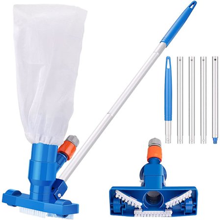 Bärbar Manuell Pool Dammsugare med Lövpåse, Justerbart Handtag för Pool och Uppblåsbar, Spa, Damm, Fontän